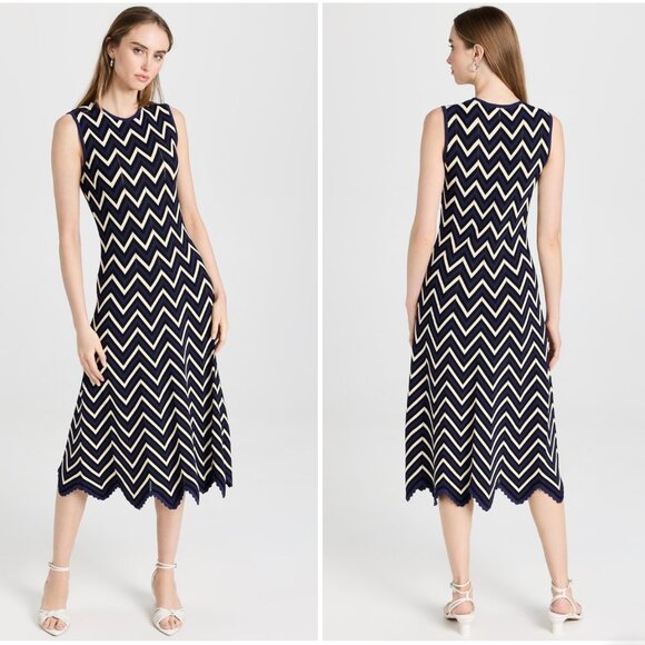 Shoshanna Dresses & Skirts - Shoshanna Navy and Cream Zigzag Midi Dress